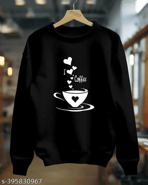 Cotton Printed Sweatshirt for Women (Black, S)