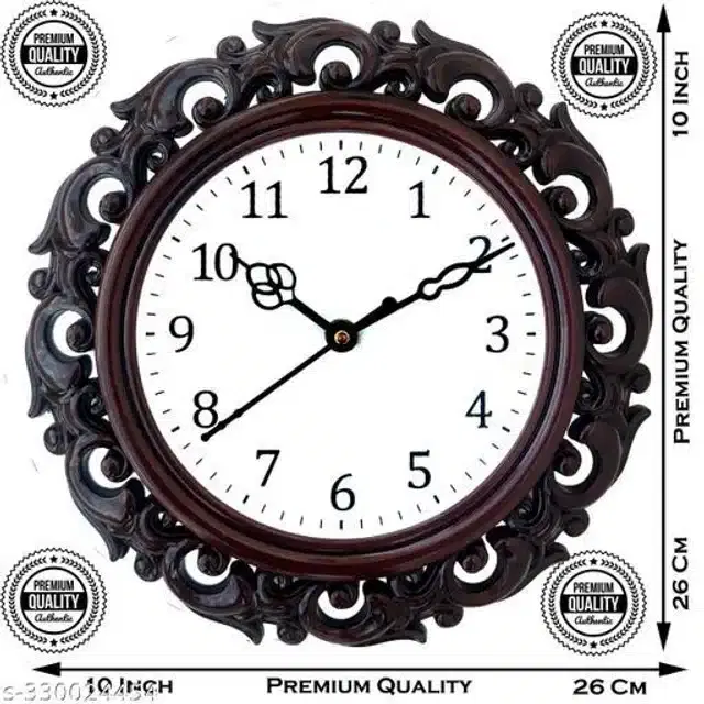 Plastic Analog Wall Clock, Brown & White