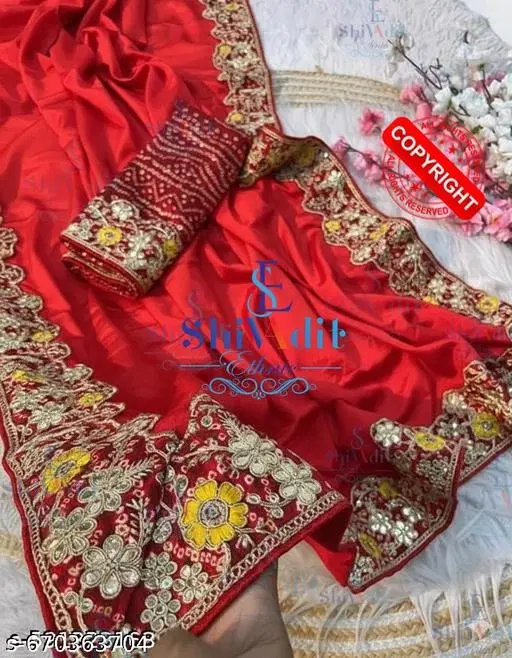 Chinnon Embellished Saree For Women, Red