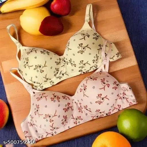 Cotton Blend Printed Bra for Women & Girls, Multicolour, Pack of 2 (32B)