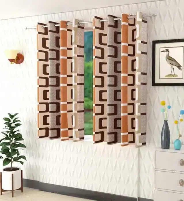 Window Curtain, Pack of 2, Brown, 4X5 Feet