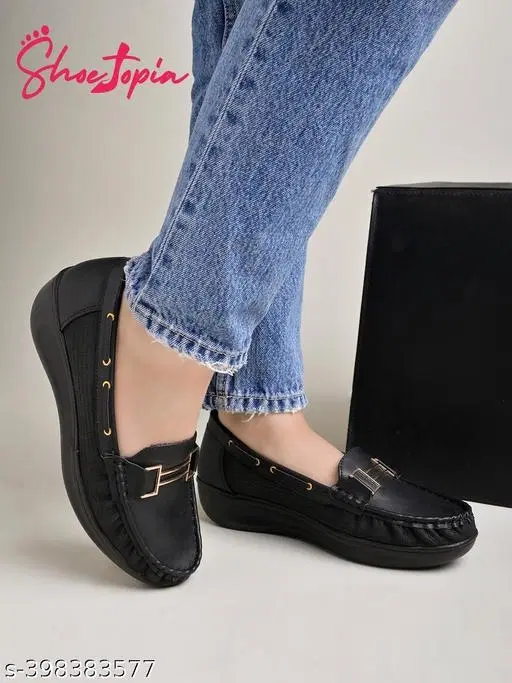 Solid Loafers for Women (Black, IND-3)