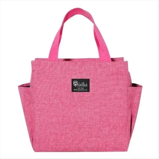 Lunch Box Bag with side Pocket Insulated thermal (Pink)