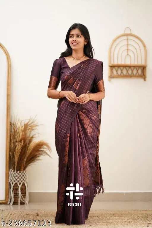 Kanjeevaram Silk Saree for Women (Brown, Free Size)