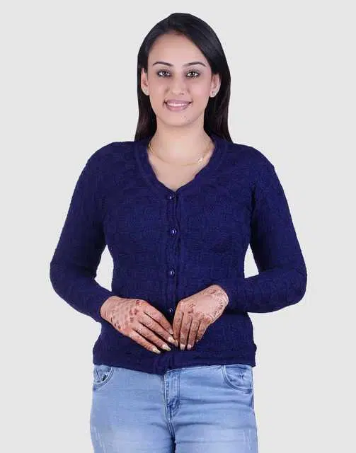 Women's Full Sleeves Cardigan (Navy Blue, M) (M113)