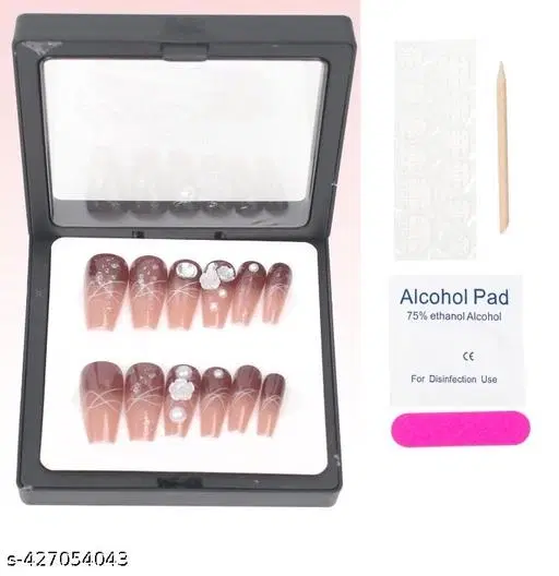 Kamz's Fake Nails Nail Extension Kit - Quick Fix Press On Nails, Aesthetic Acrylic Stick on Nails, Reusable, 12pcs Nails Set for Girls & Kids