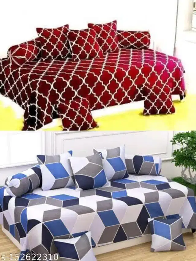 Polycotton Diwan Cover Set, Multicolor, Combo of 2