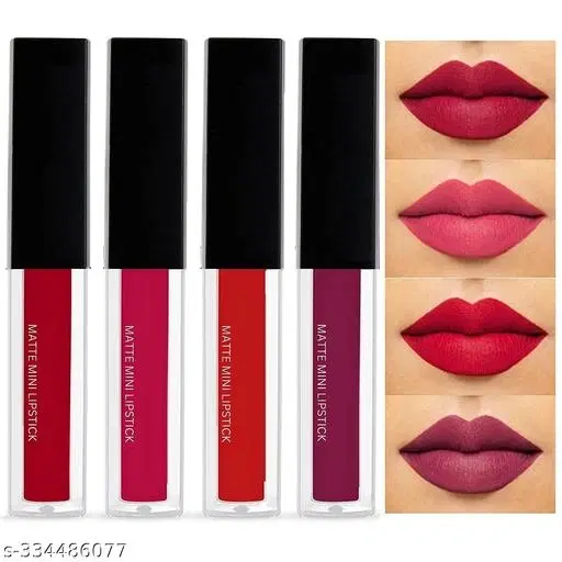 KAYI Set of 4 Liquid Matte Mini Lipsticks (Red Edition) - Long Lasting Waterproof Lipstick Combo Pack for Women