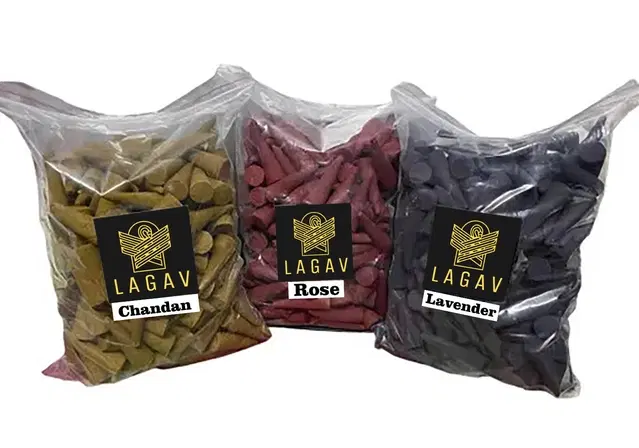 Chandan, Rose & Lavender Incense Cones, 240 g, Set of 3