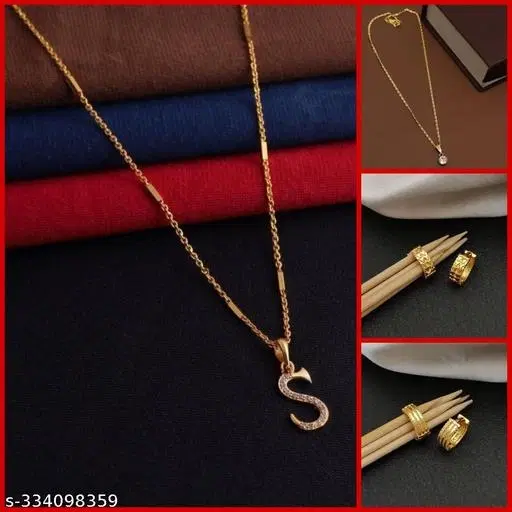 Alloy 2 Pcs Pendant with Chain & 2 Pair Earrings for Women, Set of 4 (Multicolor)