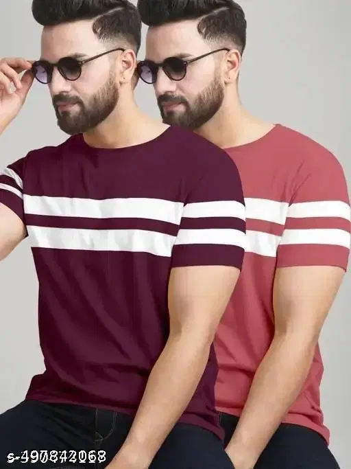 Cotton Blend T-shirt for Men, Multicolour, Pack of 2 (M)