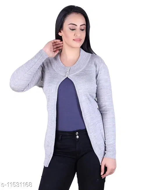 Acrylic Solid Sweater for Women (Grey, M)