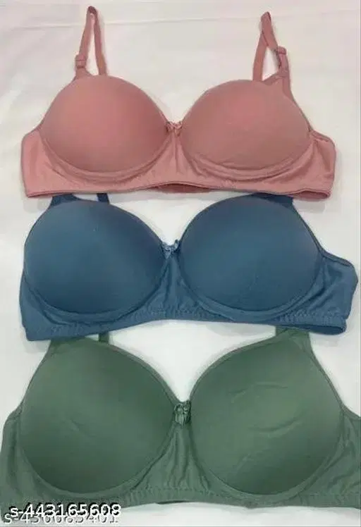 Cotton Blend Solid Bra for Women & Girls, Multicolour, Pack of 3 (34A)