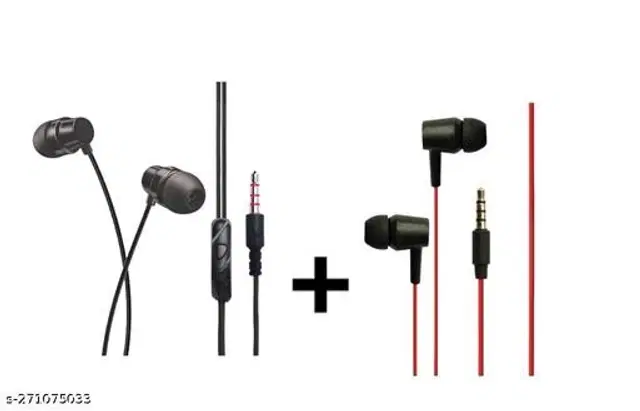 Premium 3.5 mm Jack Wired Earphones, Multicolor, Pack of 2