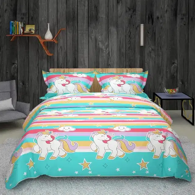 Glace Cotton Printed Double Bedsheet with 2 Pillow Covers, Multicolor, 90x90 Inches