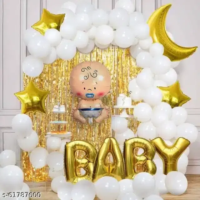 Baby Shower Party Decoration Kit, White & Gold, Set of 58