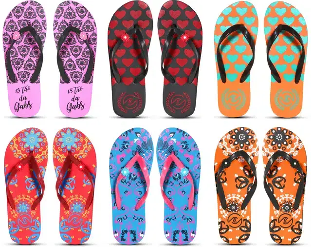 Flip Flops for Women, Pack of 6 (Multicolor, 5)