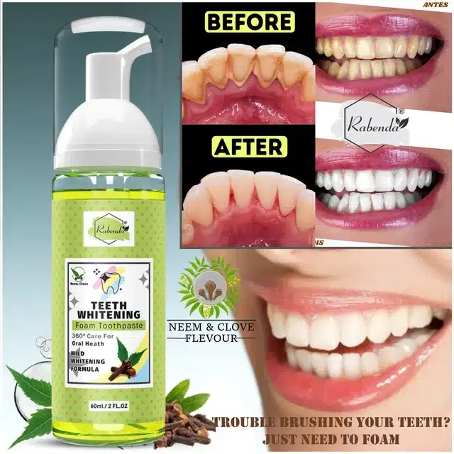 Rabenda Neem and Clove Teeth Whitening Foam Toothpaste, 60 ml