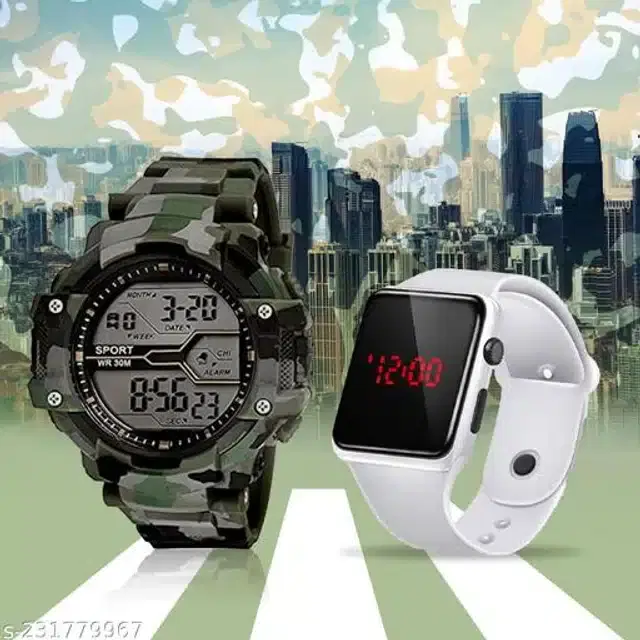 Sports with Digital Watch for Mens & Boys, Set of 2 (Multicolor)