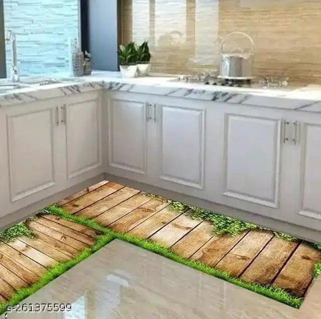 Kitchen Mats, Green & Beige, Pack of 2