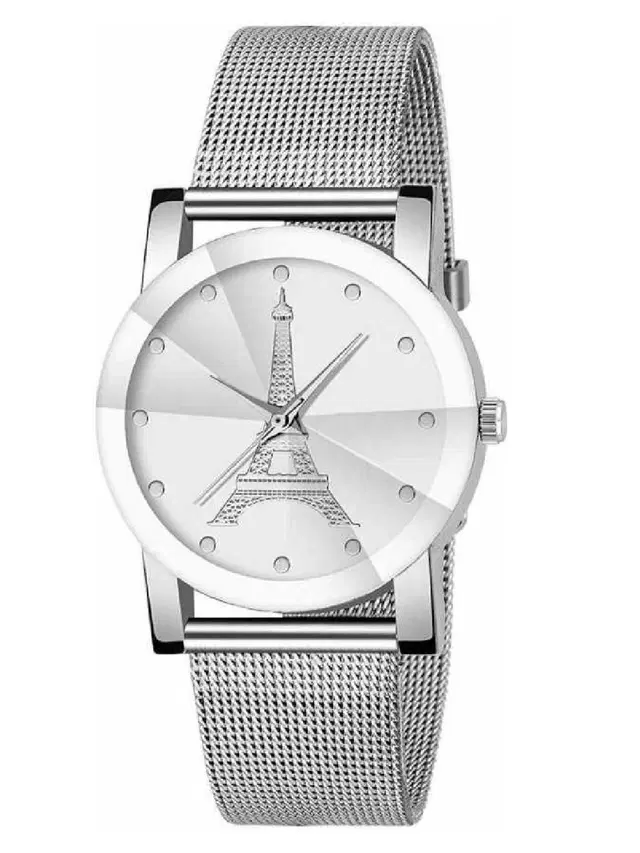 Round Dial Analog Watch for Women, Silver