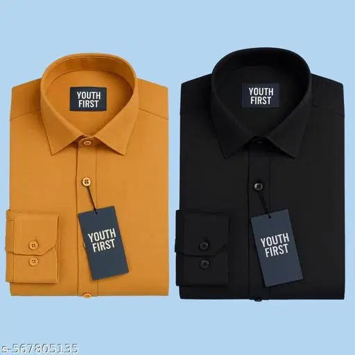 Polycotton Solid Shirts for Men, Multicolor (L)