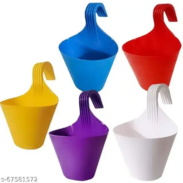 Plastic Hanging Planters, Multicolor, Pack of 5