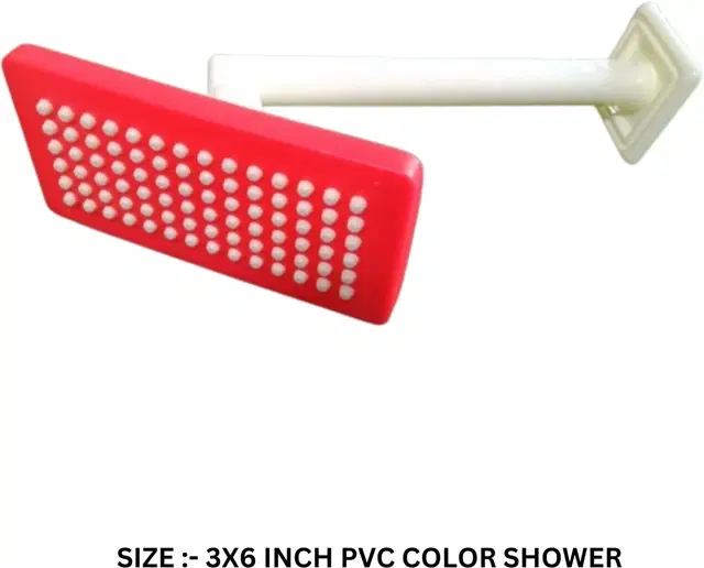 Plastic Shower Head, 3x6 inches with Arm Complete Shower Set, Red & White, Set of 1