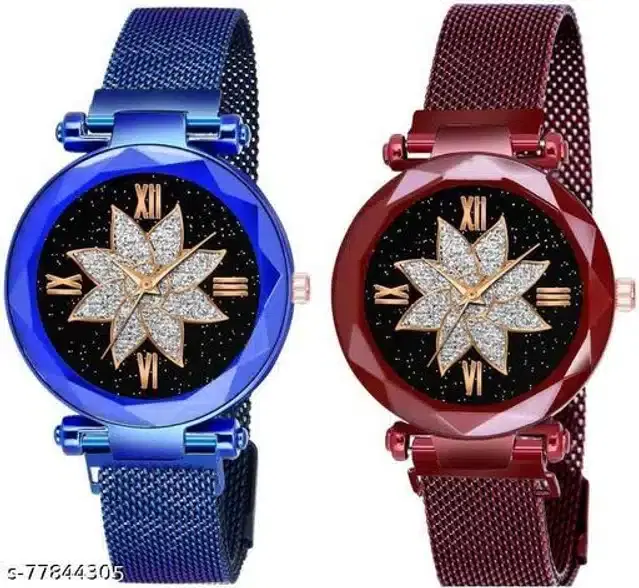 Analog Watch for Women, Pack of 2 (Maroon & Blue)