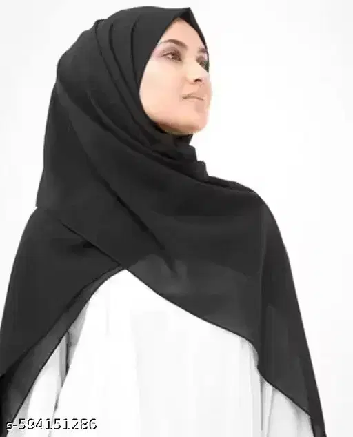 Georgette Solid Hijab for Women, Black (Free Size)