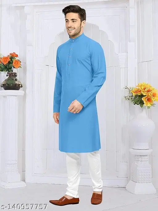 Cotton Kurta Set for Men (Blue, S)