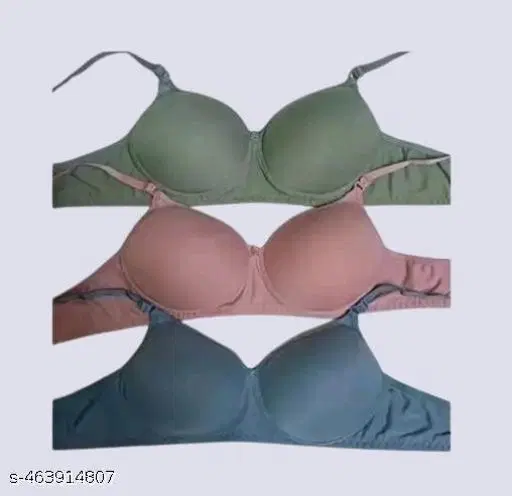 Hosiery Solid Bra for Women & Girls, Multicolour, Pack of 3 (28A)