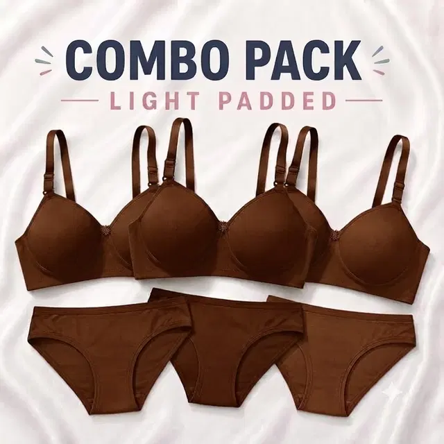 Cotton Bra and Hipster Panty Set for Women, Pack of 3 (Brown, 40B)
