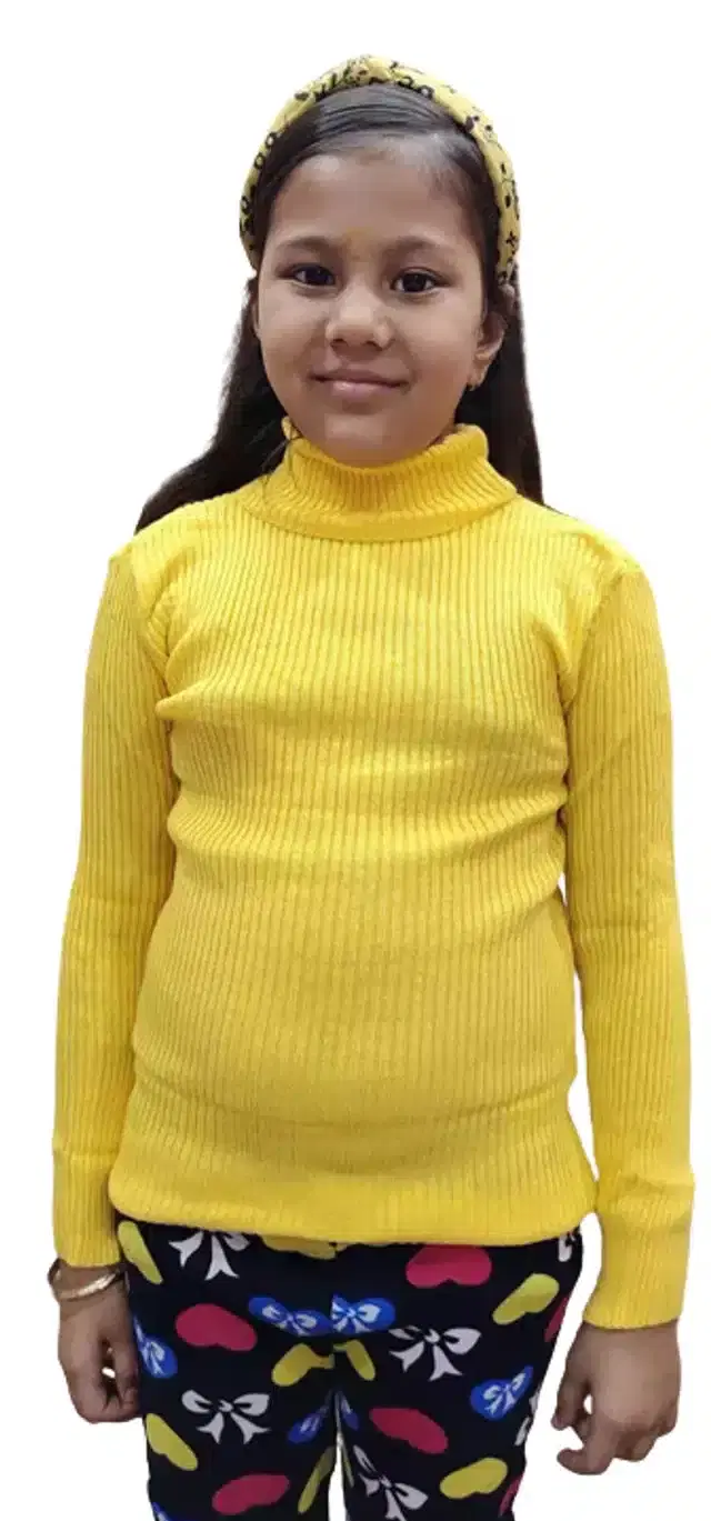 Full Sleeves Solid Sweater for Girls (Yellow, 0-3 Months)