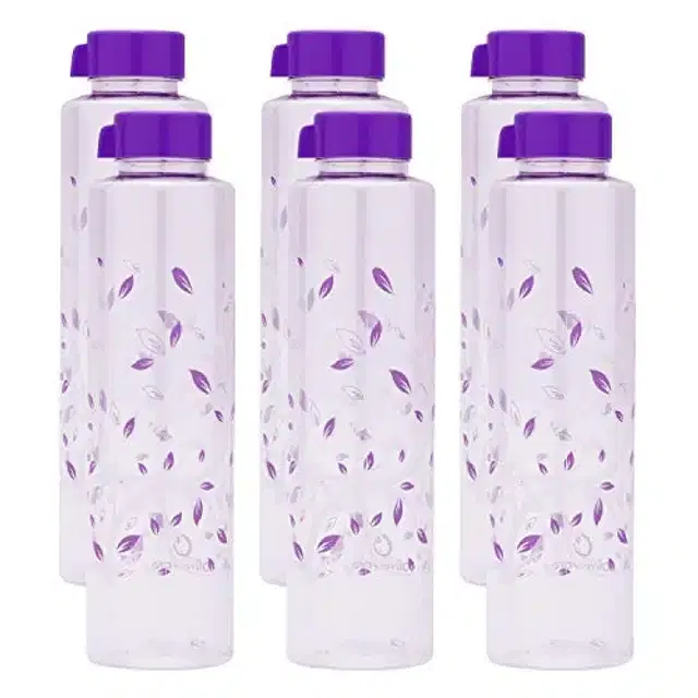 Airtight Plastic Water Bottle with Lid, Silver & Purple, 1000 ml, Pack of 6