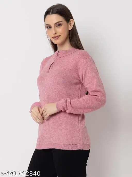 Acrylic Sweater for Women (Pink, M)