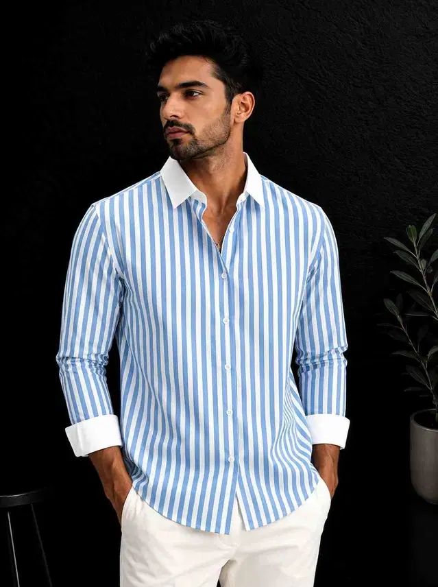 Printed Casual Shirts for Men (Sky Blue, S)