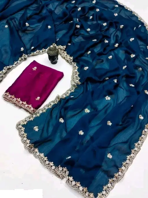 Sana Silk Self Design Saree for Women, Blue (6.3 m)