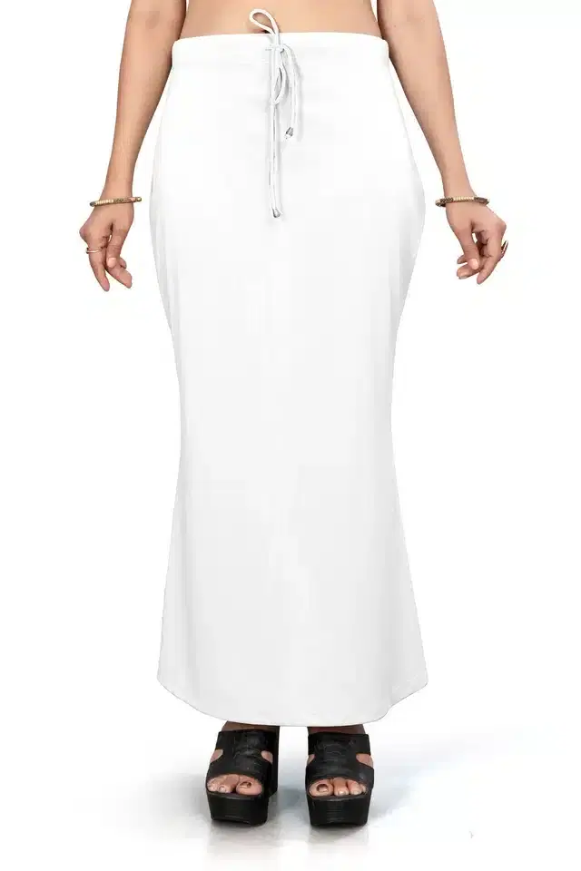 Lycra Solid Saree Petticoat for Women (White, S)