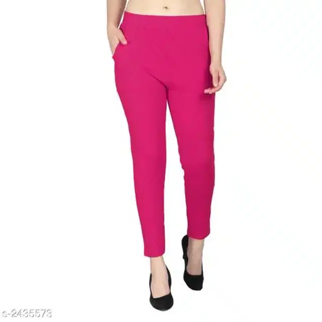 Cotton Lycra Trouser for Women (Magenta, XL)