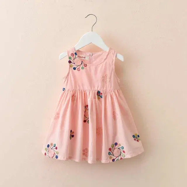 Rayon Printed Dresses for Girls, Pink (6-12 Months)