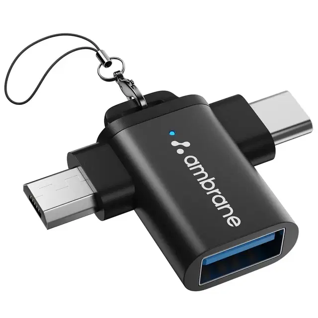 Ambrane 2 In 1 Otg Adapter Micro Usb+usb Type C To Usb A 3.0 Female Connector, | High-Speed Data Transfer 10Gbps| Otg Pen Drive Adapter Compatible With Laptop, Mobile, Tablet (No Charging Support)