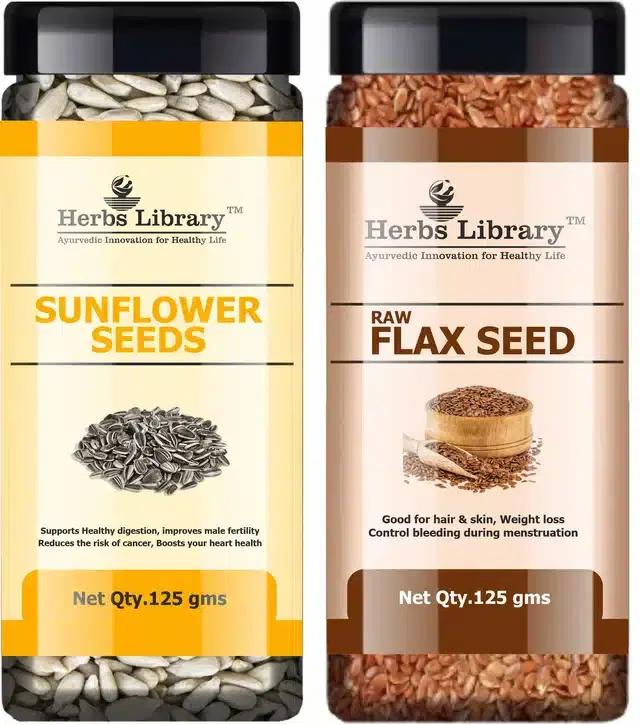 Herbs Library Sunflower and Flax Seeds, Pack of 2, 125 g
