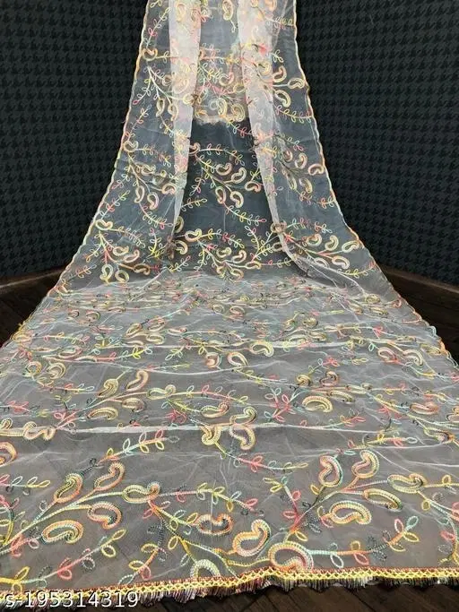 Embroidered Chanderi Net (White, Free Size)