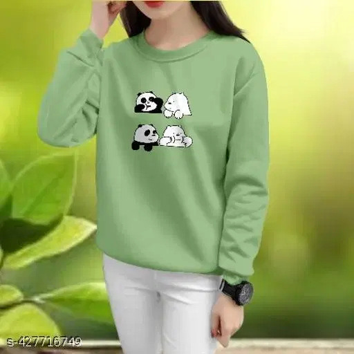 Cotton Printed Sweatshirt for Women (Sea Green, M)