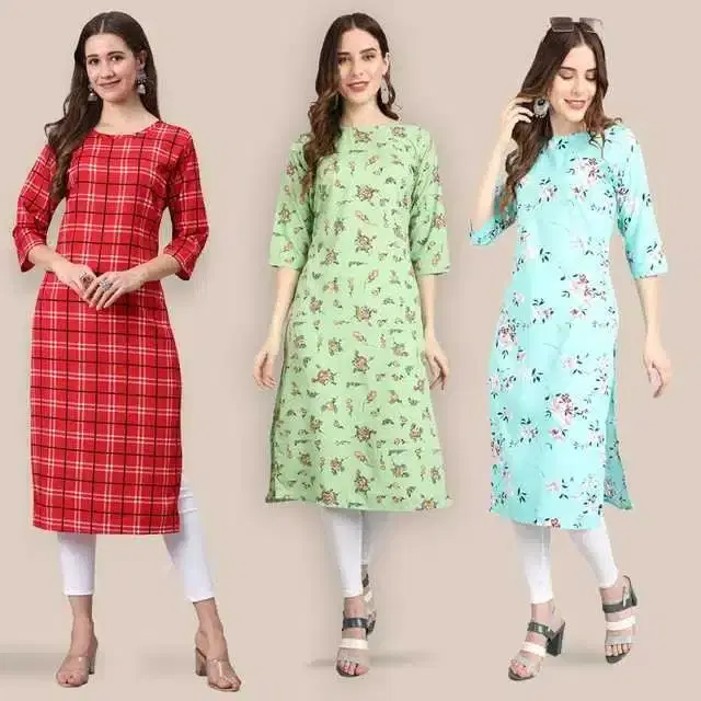 Women Crepe Printed Kurta, Pack Of 3 (Multicolor, XXL) (SD-316)