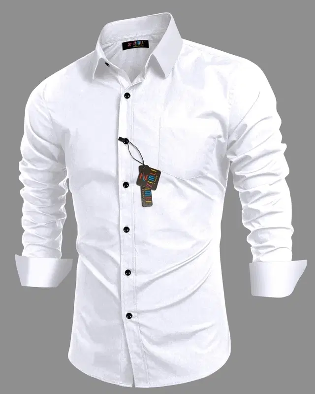 Cotton Blend Solid Shirt for Men, White (S)