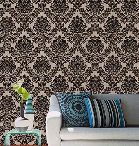 Decor Wallpaper for Home/Kitchen Brown Damask Printed 45x200cm