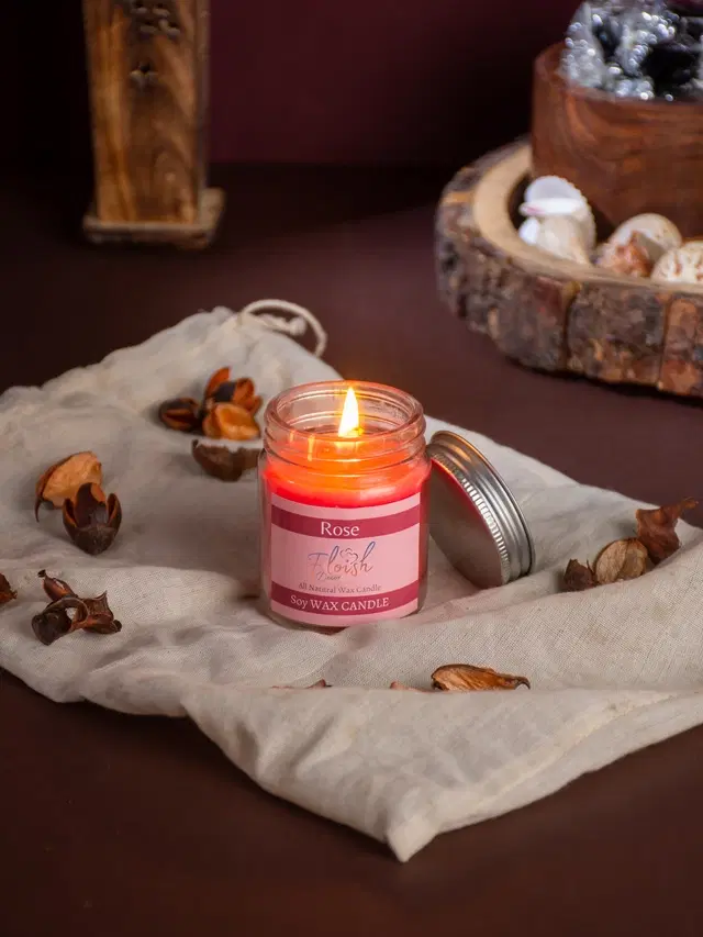 Floish Decor Premium Rose Scented Aluminium Lid Jar Candle