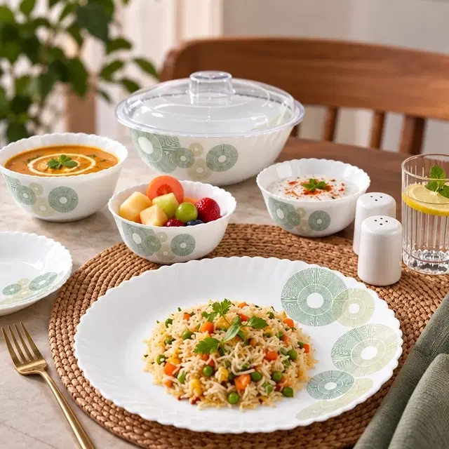 Cello Dazzle Inorbit Dinner Set 33 Pcs | Set of 33 | Microwave & Dishwasher Safe | Chip-Resistant Opalware | Lightweight & Bone-Ash Free